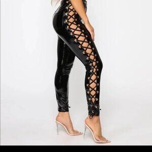 **NEVER WORN** Fashion Nova Bad B Side Laced Pants - Black Size Small